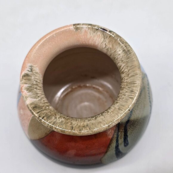 Handmade Studio Pottery Vase Signed Multi-Color Abstract  Glazed - Picture 5 of 8